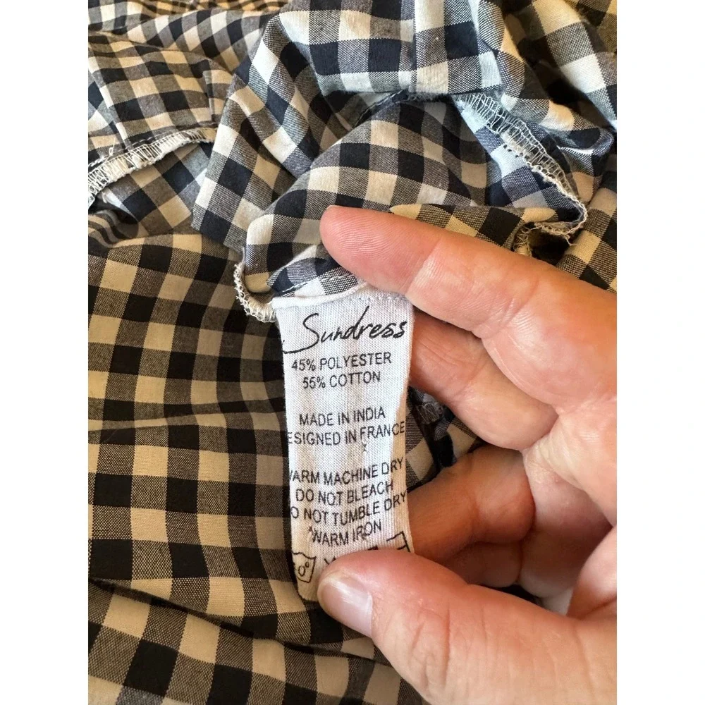 Sundress Gingham Mini Dress in Black and White and Pink Pom Poms | Size XS/S